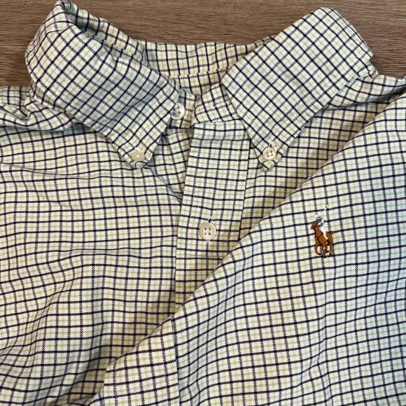 Ralph Lauren Mens Size XL Flesh Pony Green/Blue Tattersall‎ Checks Long Sleeve - Picture 1 of 6